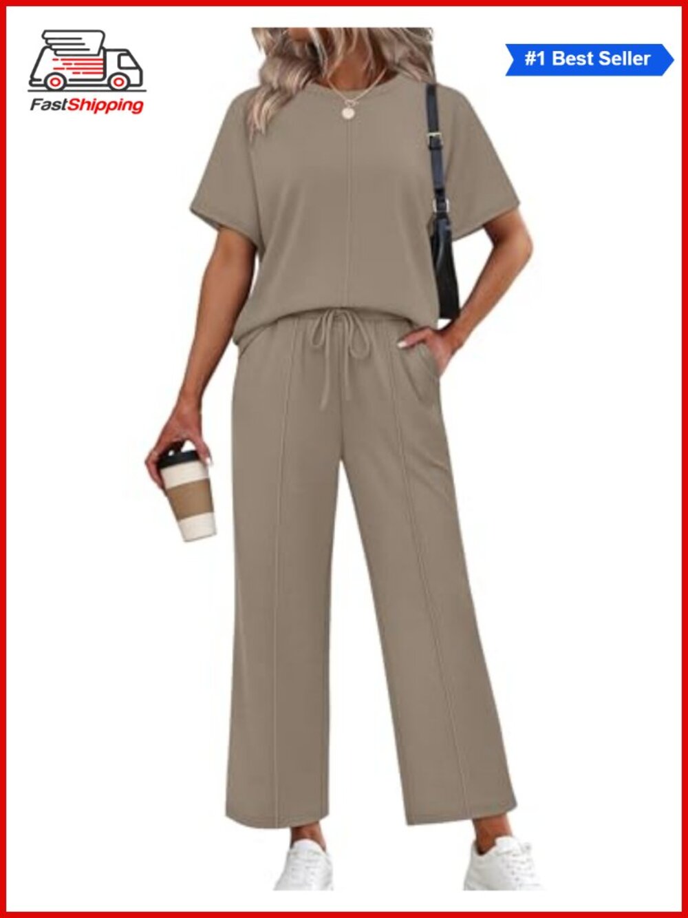 ✨Sampeel Two Piece Set Short Sleeve Wide Leg Pants Lounge Travel Outfit